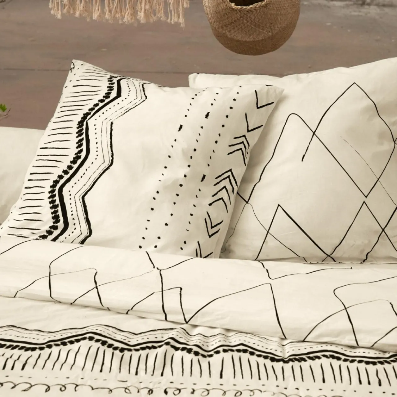 Parure De Lit|Housse De Couette|L'EFFET PAPILLON Housse de couette et deux taies coton (200 x 200 cm) Berbère e Noir