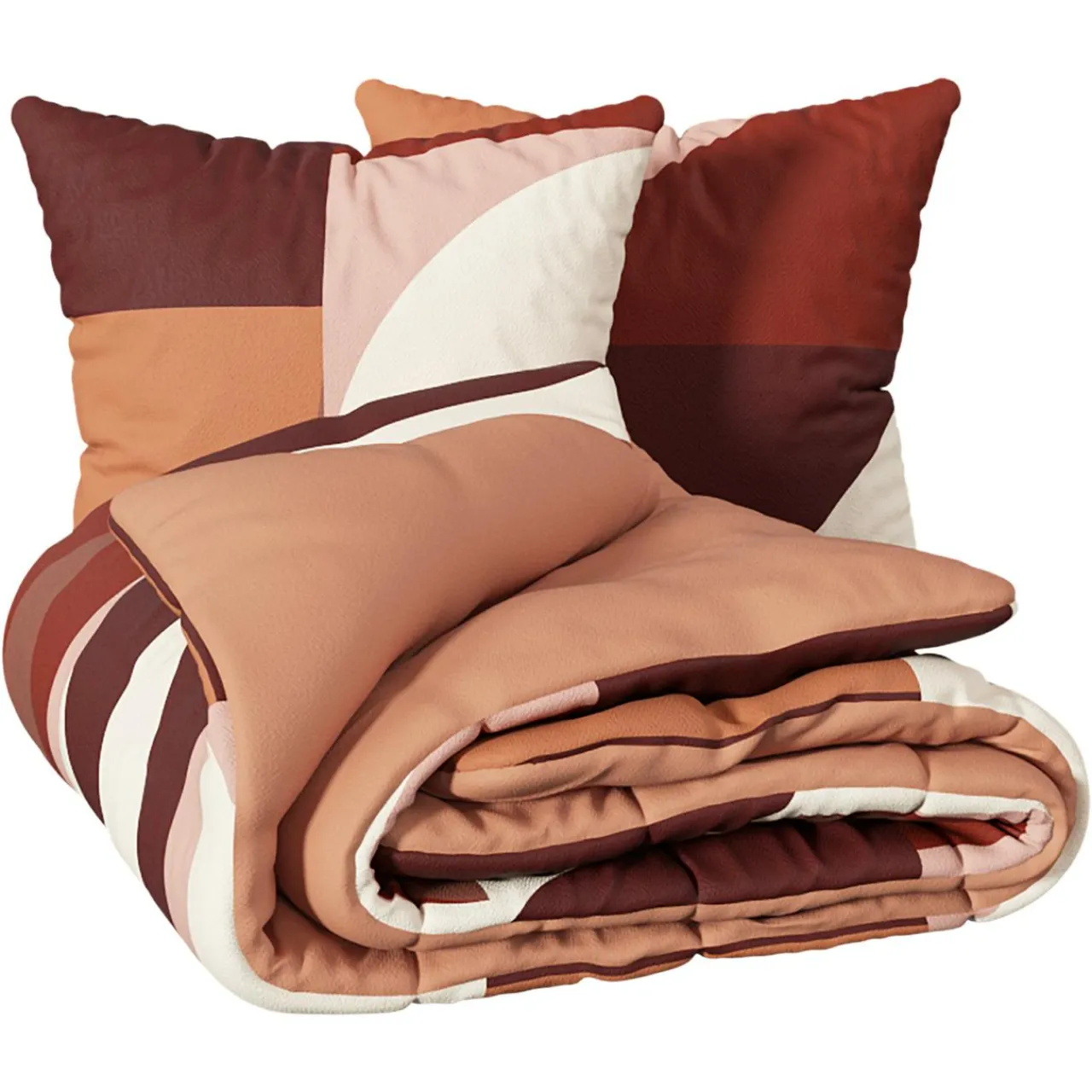 Parure De Lit|Housse De Couette|Atmosphera, cru017dateur d'intu017drieur Housse de couette et deux taies percale de coton (260 x 240 cm) Tatia Terracotta