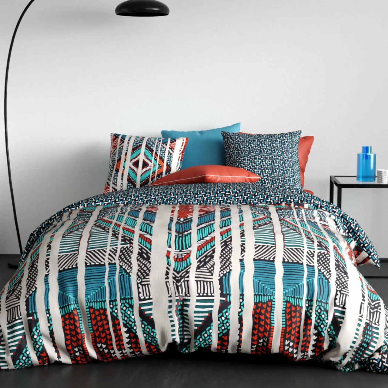 Housse De Couette|ATELIER DU COTON Housse de couette et deux taies coton (240 x 220 cm) India Multicolore