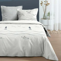 Parure De Lit|STOF Housse de couette et deux taies en coton (260 x 240 cm) Bordemer Écru Ecru