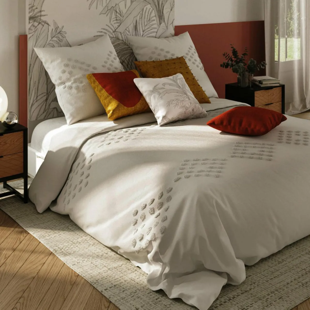 Parure De Lit|Housse De Couette|ATMOSPHERA Housse de couette et deux taies coton lavé (260 x 240 cm) Moura Ecru