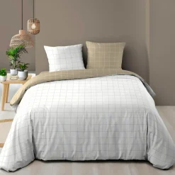 Parure De Lit|Housse De Couette|douceur d'intu017drieur Housse de couette et deux taies d'oreiller en coton (240 x 220 cm) Cadria Blanc