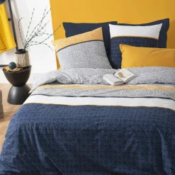 Parure De Lit|Housse De Couette|ATMOSPHERA Housse de couette et deux taies coton (240 x 220 cm) Ray Etni e Bleu