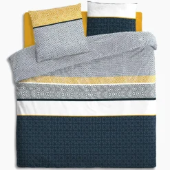 Parure De Lit|Housse De Couette|ATMOSPHERA Housse de couette et deux taies coton (240 x 220 cm) Ray Etni e Bleu