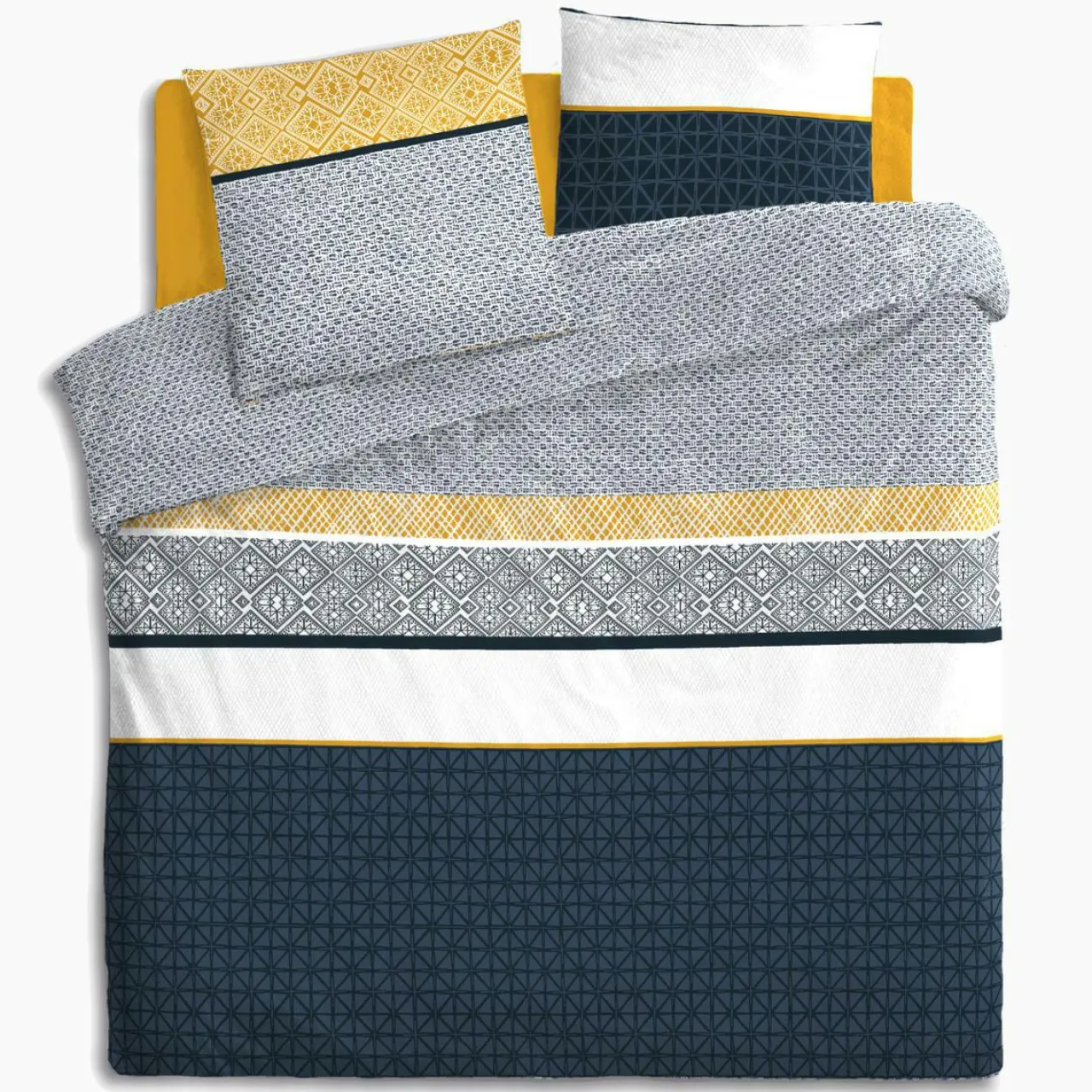 Parure De Lit|Housse De Couette|ATMOSPHERA Housse de couette et deux taies coton (240 x 220 cm) Ray Etni e Bleu