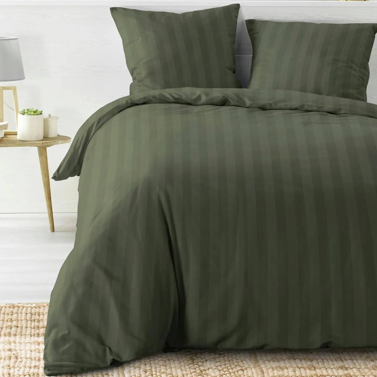 Parure De Lit|Housse De Couette|douceur d'intu017drieur Housse de couette et deux taies microfibre (240 x 220 cm) Cleo Vert kaki