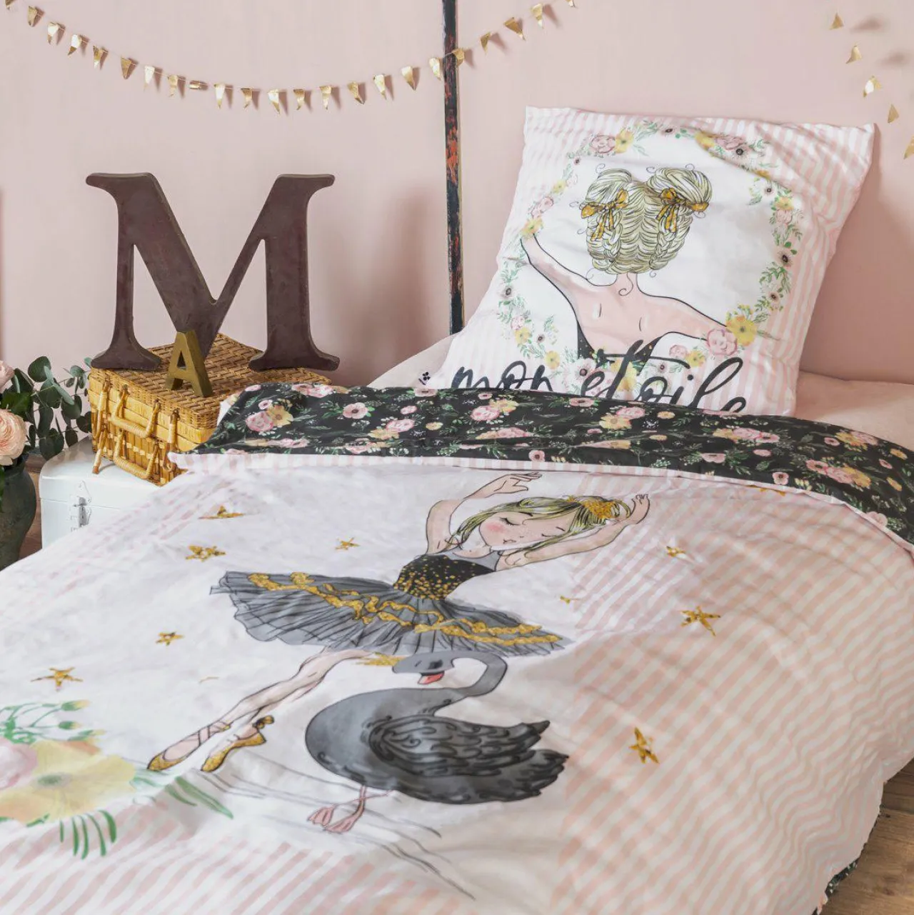 Linge De Lit Enfant|Linge De Lit Enfant|L'EFFET PAPILLON Housse de couette et deux taies enfant coton (200 x 200 cm) Mon étoile Rose