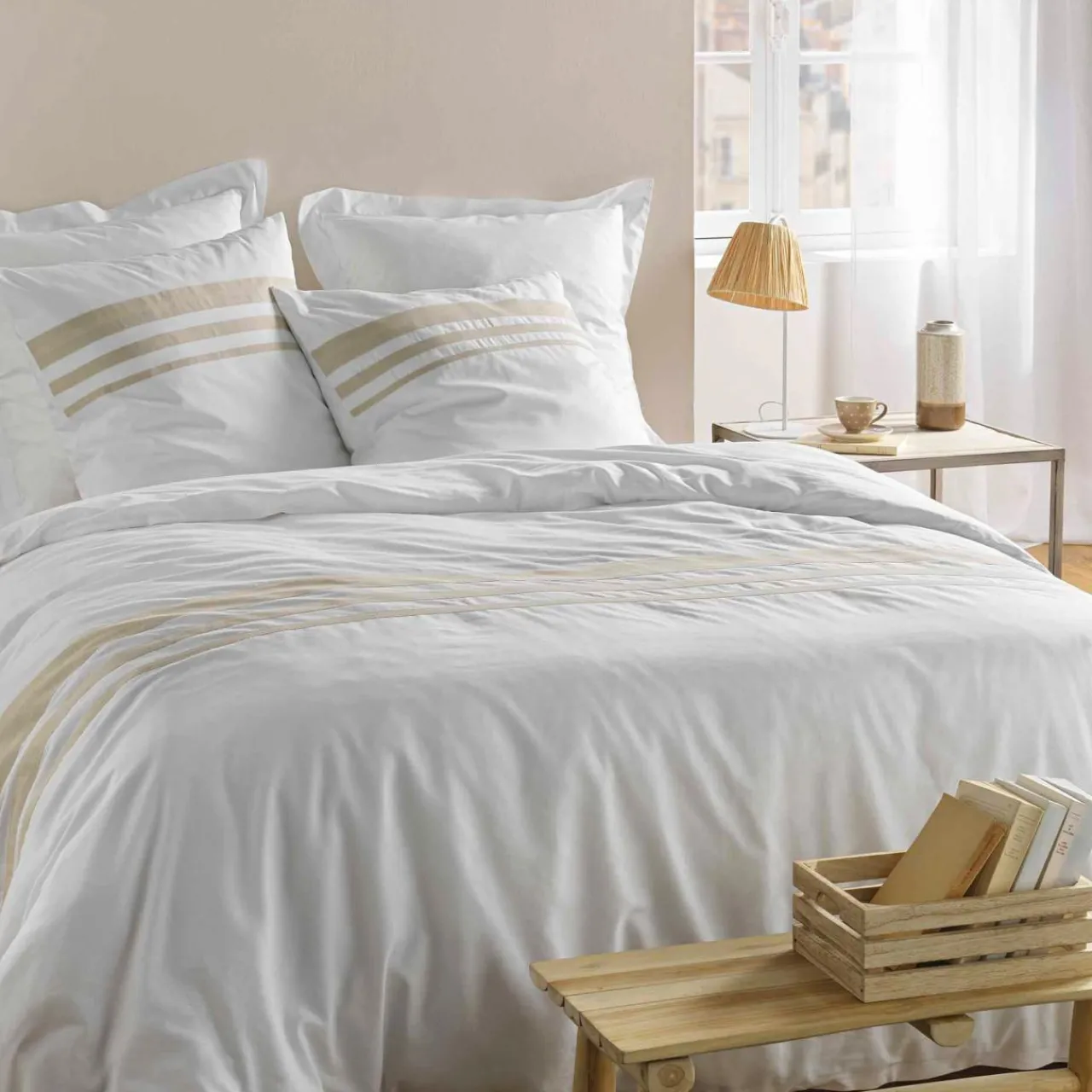 Parure De Lit|Housse De Couette|DOUCEUR D'INTERIEUR Housse de couette et deux taies coton (260 x 240 cm) Margaux he Blanc