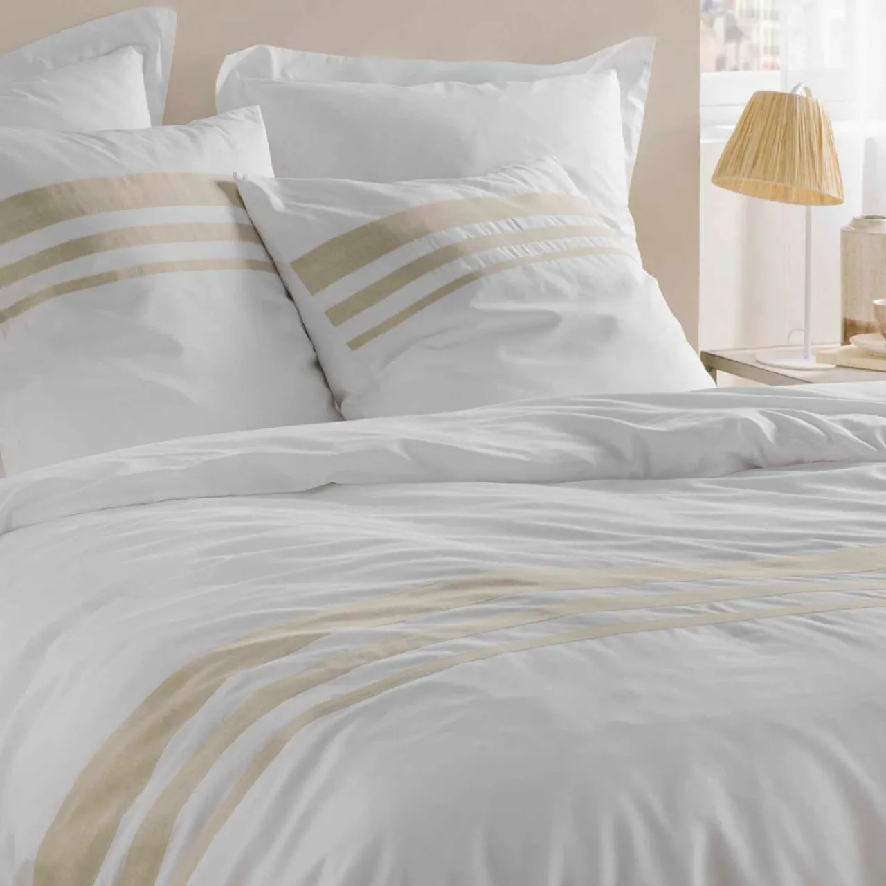 Parure De Lit|Housse De Couette|DOUCEUR D'INTERIEUR Housse de couette et deux taies coton (260 x 240 cm) Margaux he Blanc