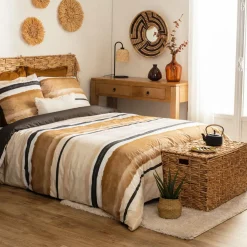 Parure De Lit|Housse De Couette|ATMOSPHERA Housse de couette et deux taies percale de coton (240 x 220 cm) Hana Jaune ocre