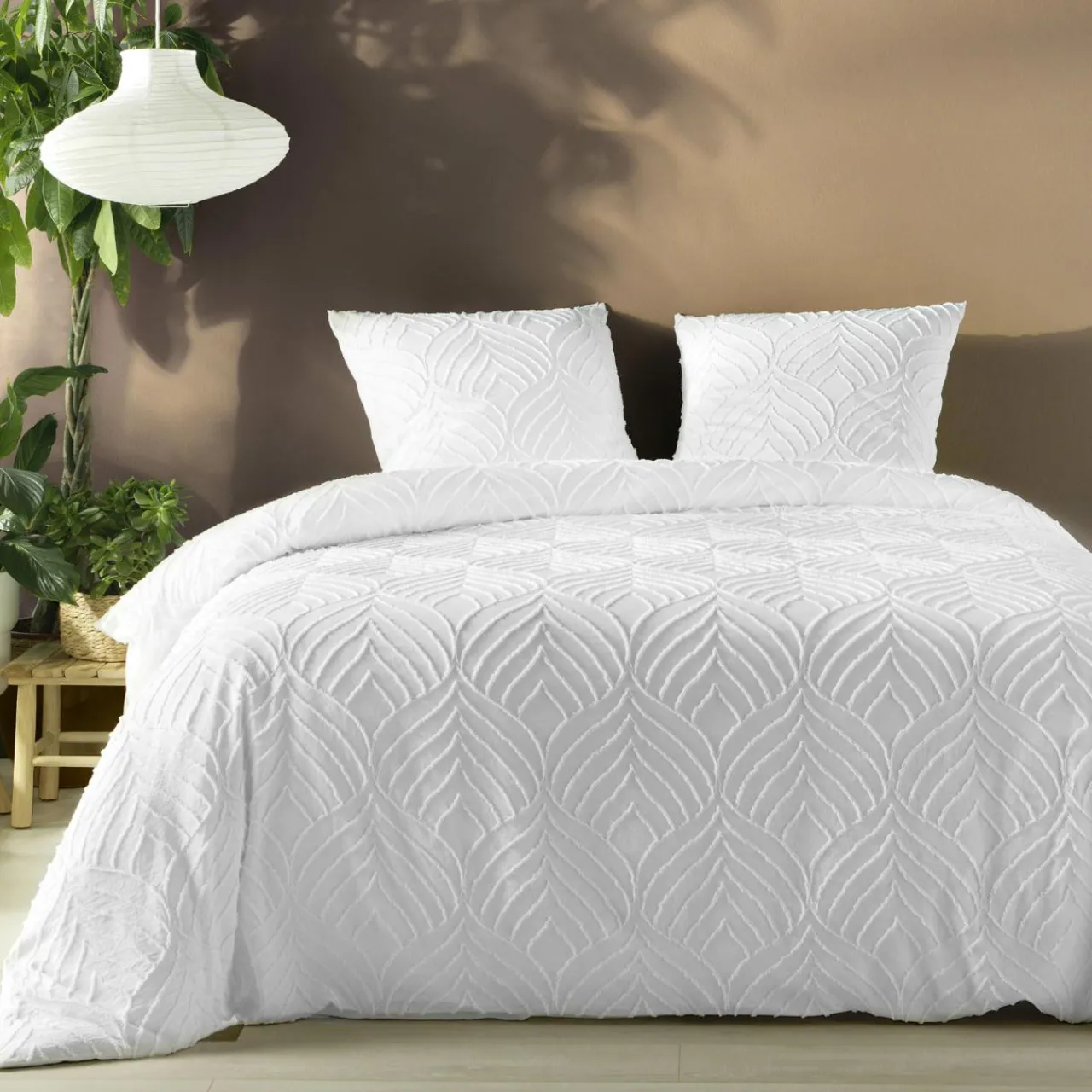 Parure De Lit|Housse De Couette|douceur d'intu017drieur Housse de couette et deux taies microfibre tuftée (260 x 240 cm) Heltie he Blanc