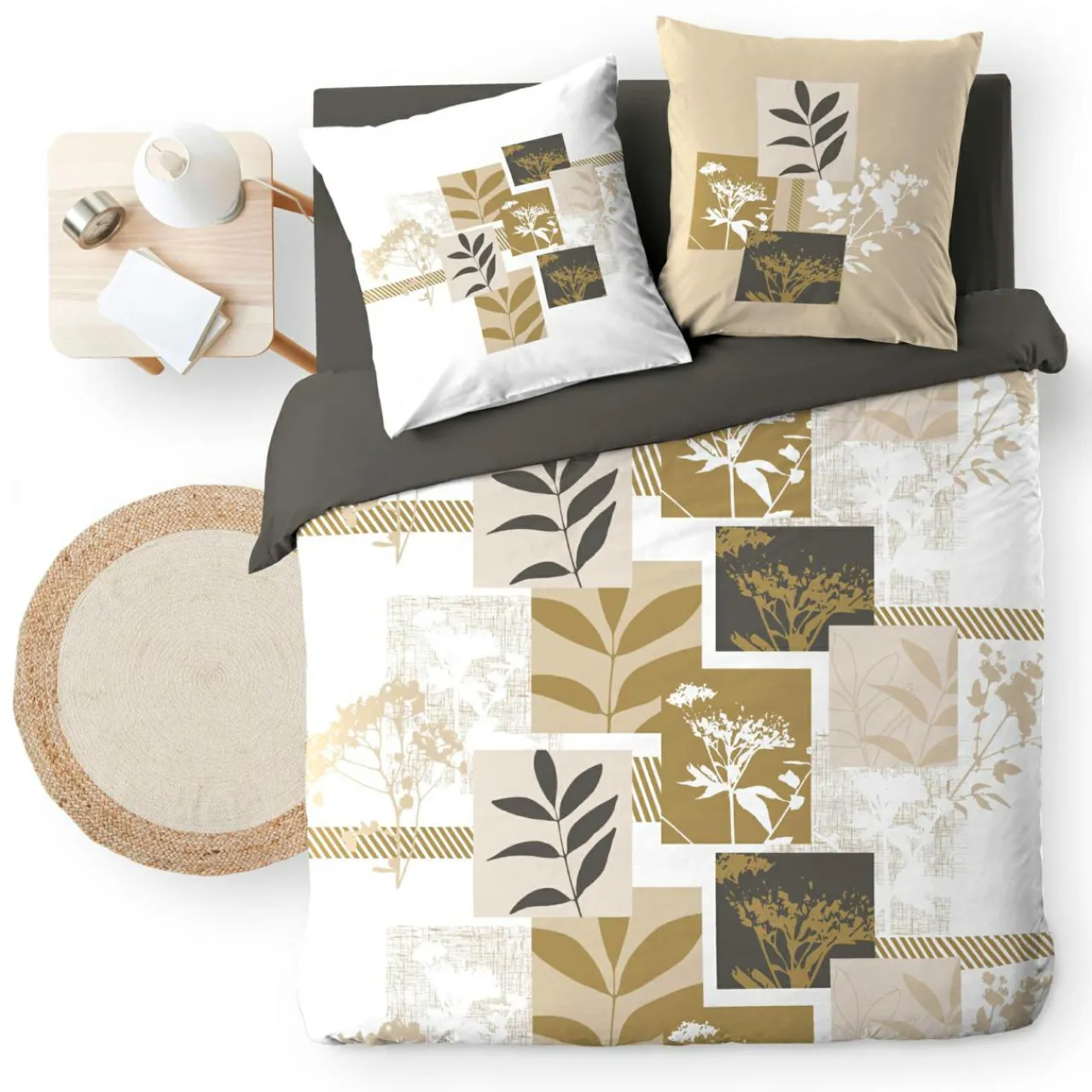 Parure De Lit|Housse De Couette|douceur d'intu017drieur Housse de couette et deux taies d'oreiller en coton (240 x 220 cm) Utopia Beige