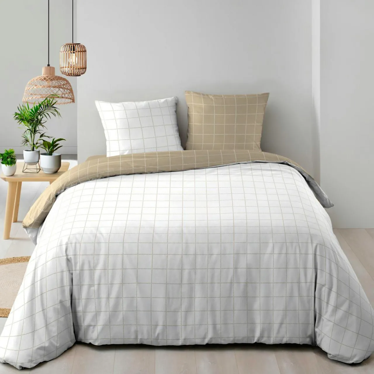 Parure De Lit|Housse De Couette|douceur d'intu017drieur Housse de couette et deux taies d'oreiller en coton (260 x 240 cm) Cadria Blanc