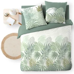 Parure De Lit|Housse De Couette|douceur d'intu017drieur Housse de couette et deux taies d'oreiller en coton (240 x 220 cm) Nymea Vert