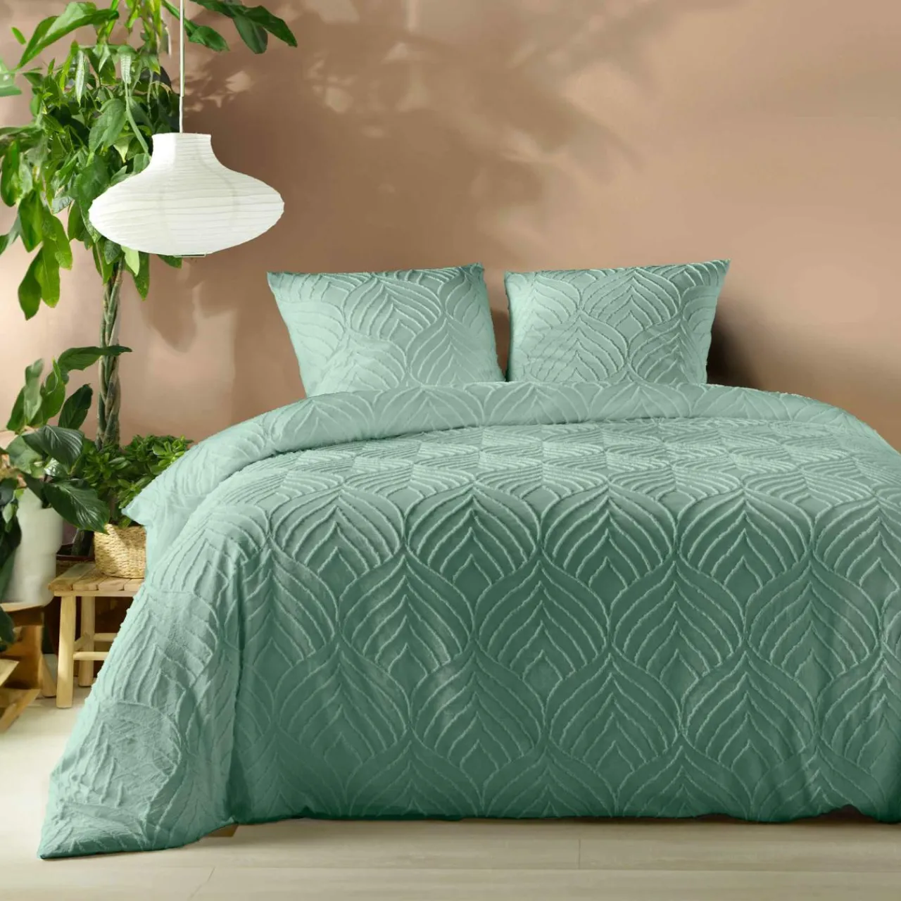 Parure De Lit|Housse De Couette|douceur d'intu017drieur Housse de couette et deux taies microfibre (260 x 240 cm) Heltie Vert sauge