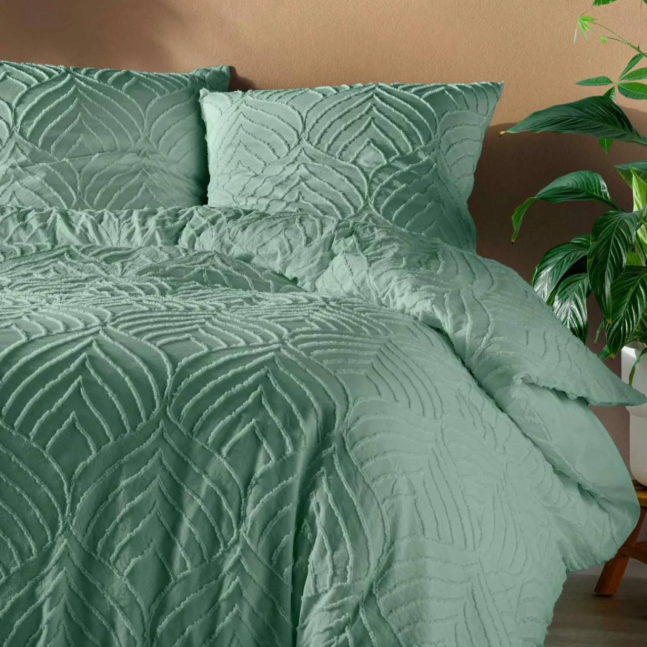 Parure De Lit|Housse De Couette|douceur d'intu017drieur Housse de couette et deux taies microfibre (260 x 240 cm) Heltie Vert sauge