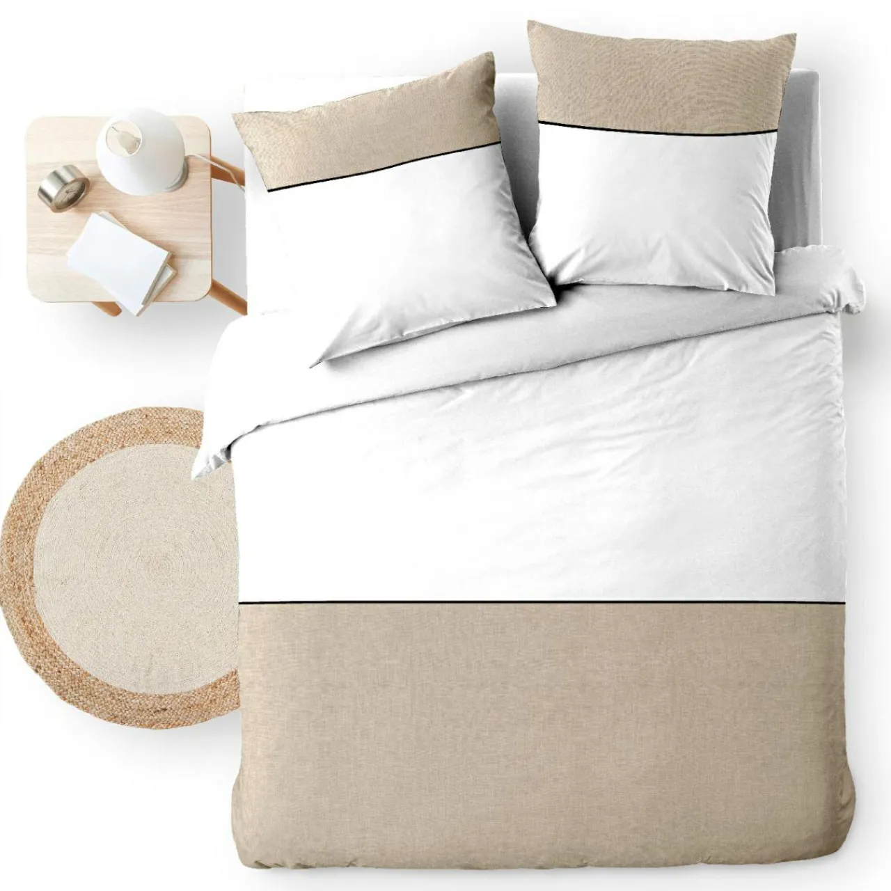 Parure De Lit|Housse De Couette|douceur d'intu017drieur Housse de couette et deux taies d'oreiller coton (240 x 220 cm) Gabrielle Beige