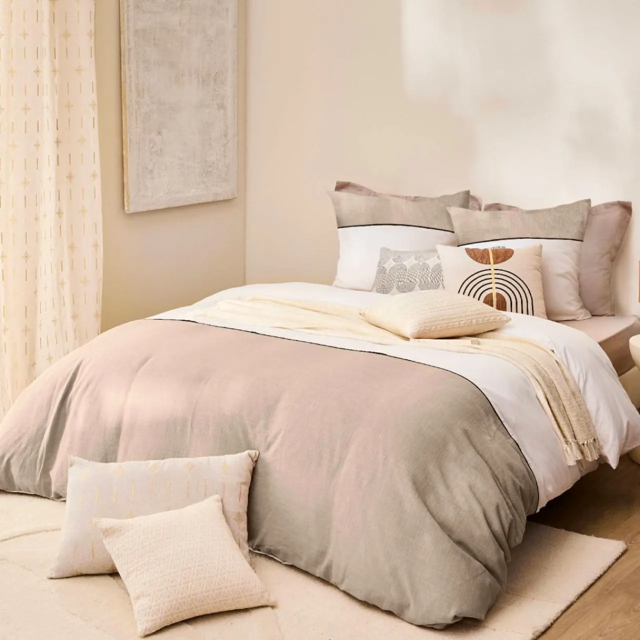 Parure De Lit|Housse De Couette|douceur d'intu017drieur Housse de couette et deux taies d'oreiller coton (240 x 220 cm) Gabrielle Beige