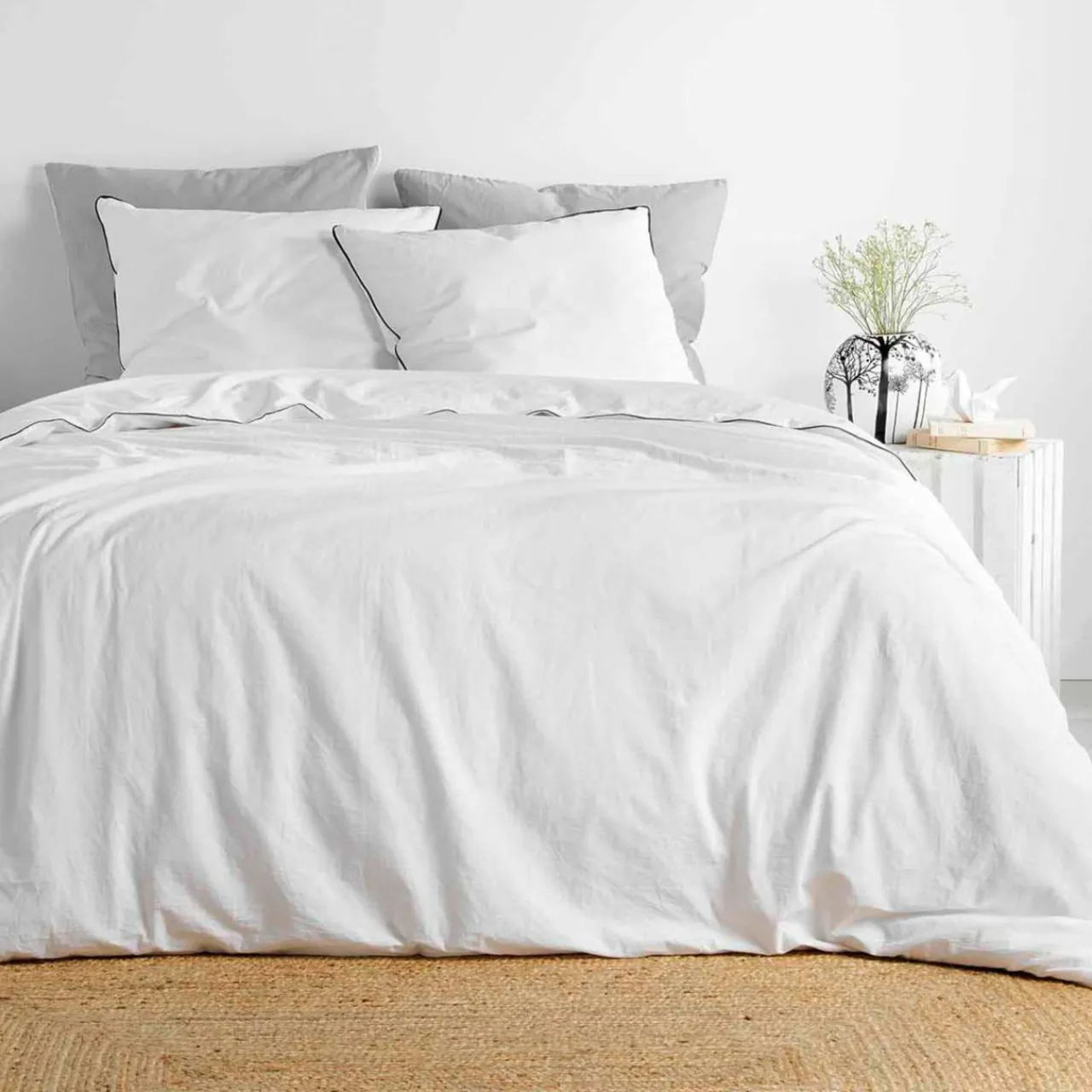 Parure De Lit|Housse De Couette|DOUCEUR D'INTERIEUR Housse de couette et deux taies coton lavé (240 x 220 cm) Linette he Blanc