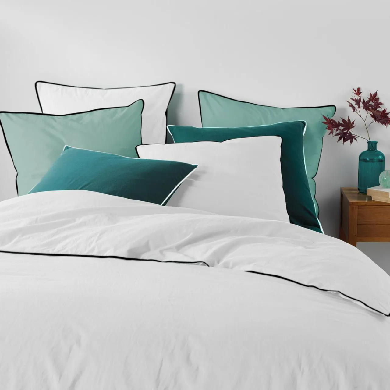 Parure De Lit|Housse De Couette|DOUCEUR D'INTERIEUR Housse de couette et deux taies coton lavé (240 x 220 cm) Linette he Blanc