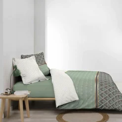 Parure De Lit|Housse De Couette|DOUCEUR D'INTERIEUR Housse de couette et deux taies percale de coton (240 x 220 cm) Belor e Vert