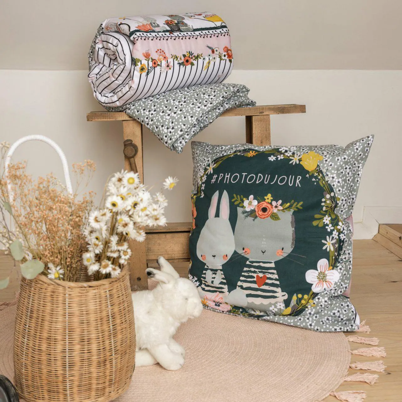 Linge De Lit Enfant|Linge De Lit Enfant|L'EFFET PAPILLON Housse de couette et deux taies enfant coton (240 x 220 cm) Jardinage Multicolore