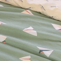 Linge De Lit Enfant|Linge De Lit Enfant|L'EFFET PAPILLON Housse de couette et deux taies enfant coton (200 x 200 cm) Petits papiers e Vert