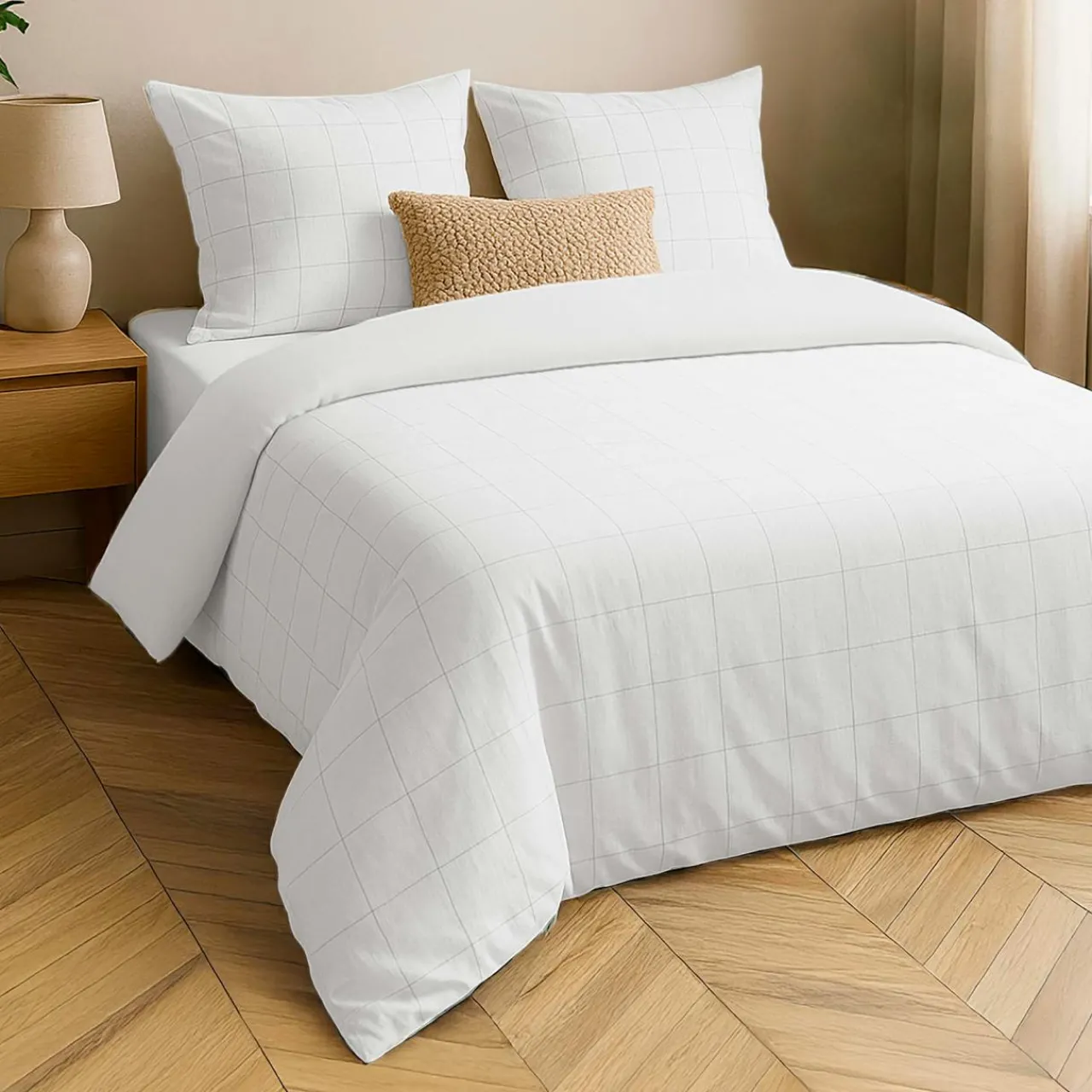 Parure De Lit|Housse De Couette|douceur d'intu017drieur Housse de couette et deux taies d'oreiller coton lavé (240 x 220 cm) Linella Blanc