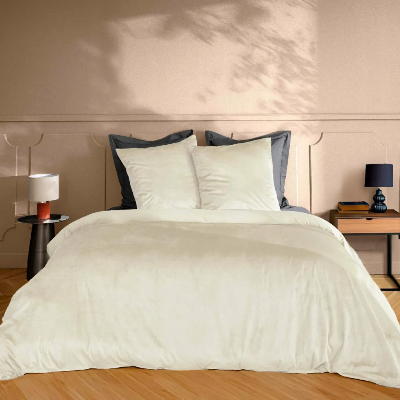 Parure De Lit|Housse De Couette|douceur d'intu017drieur Housse de couette et deux taies d'oreiller velours (240 x 220 cm) Velina Ecru