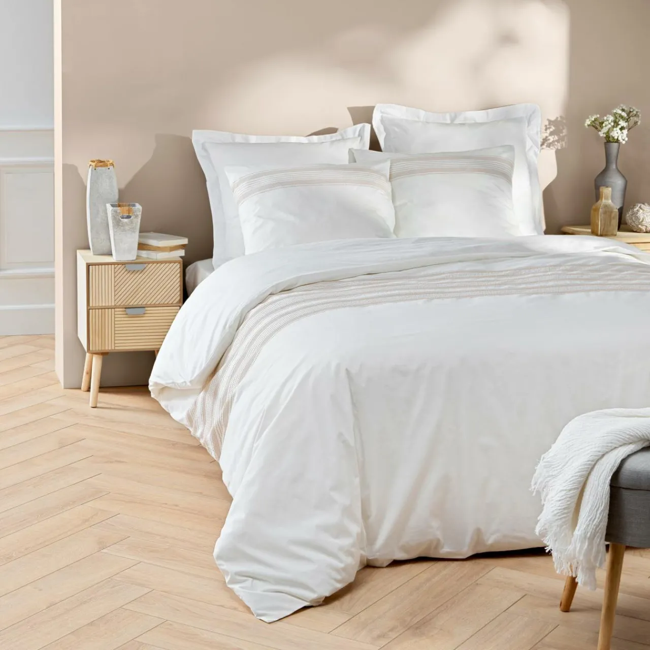 Parure De Lit|Housse De Couette|douceur d'intu017drieur Housse de couette et deux taies coton (260 x 240 cm) Opéra he Blanc