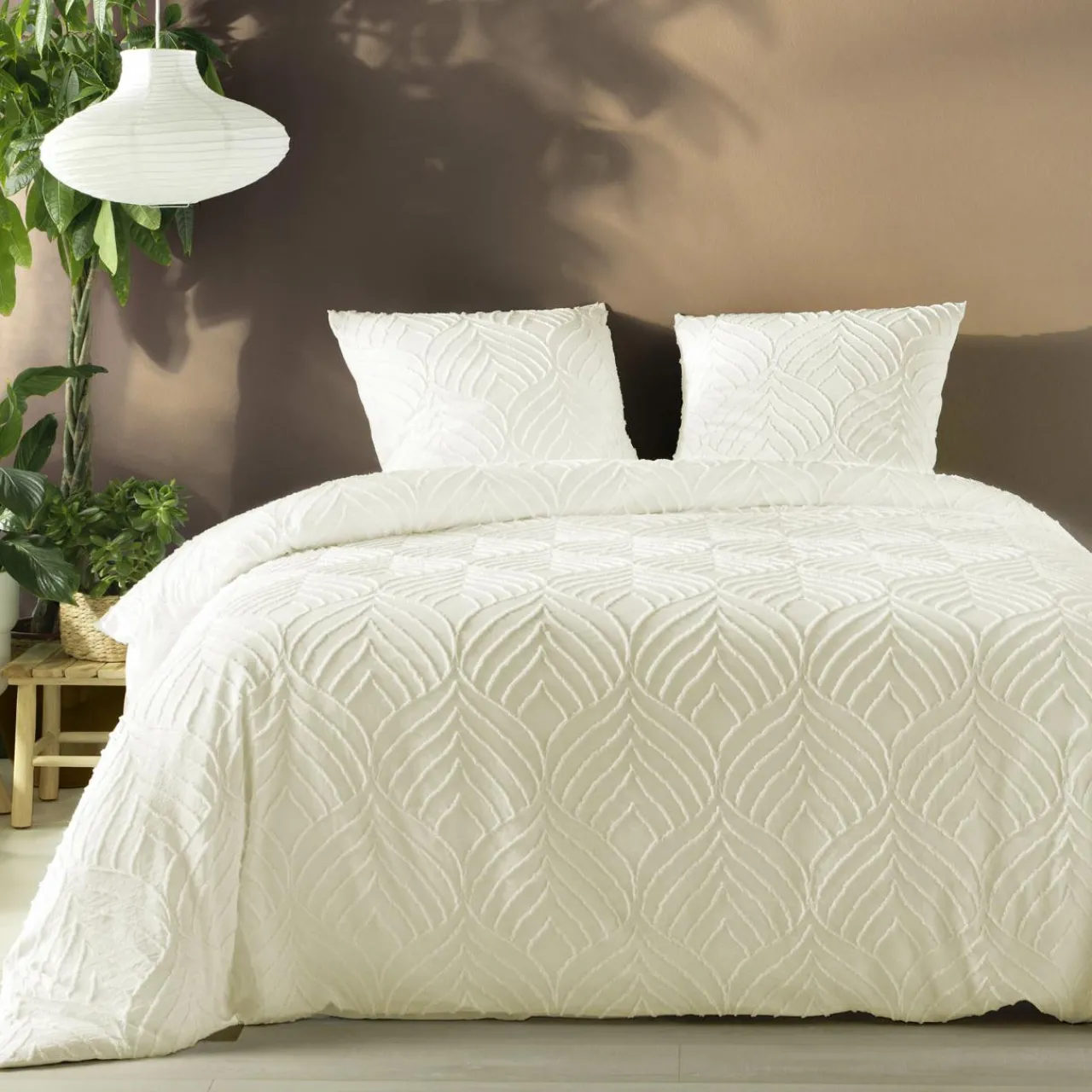 Parure De Lit|Housse De Couette|douceur d'intu017drieur Housse de couette et deux taies microfibre tuftée (260 x 240 cm) Heltie Ivoire