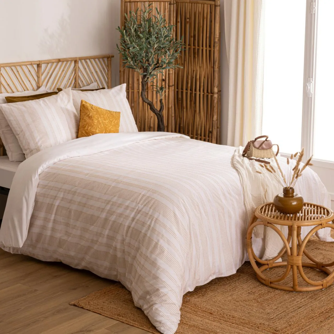 Parure De Lit|Housse De Couette|Atmosphera, cru017dateur d'intu017drieur Housse de couette et deux taies coton (260 x 240 cm) Dobby Terracotta