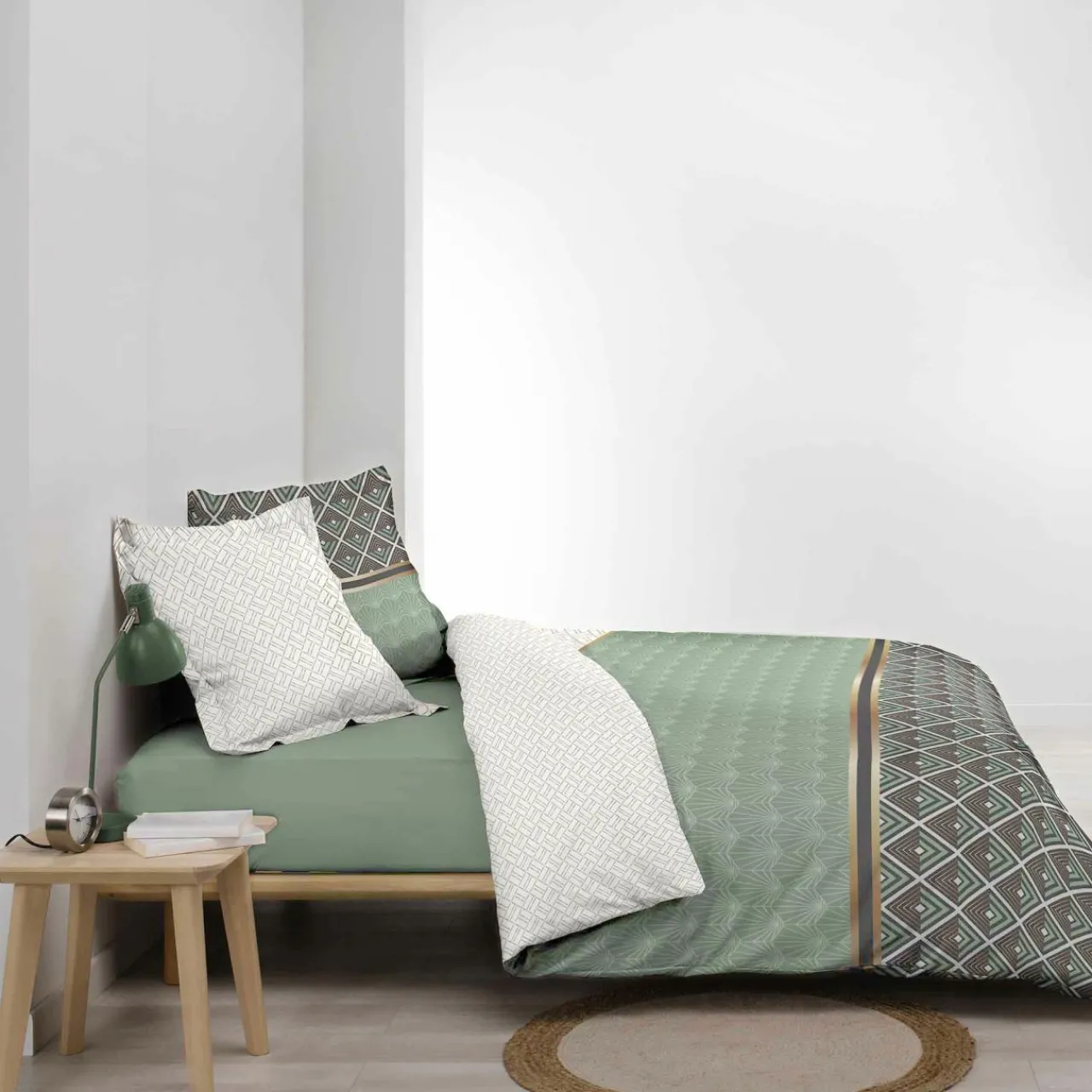 Parure De Lit|Housse De Couette|DOUCEUR D'INTERIEUR Housse de couette et deux taies percale de coton (260 x 240 cm) Belor e Vert