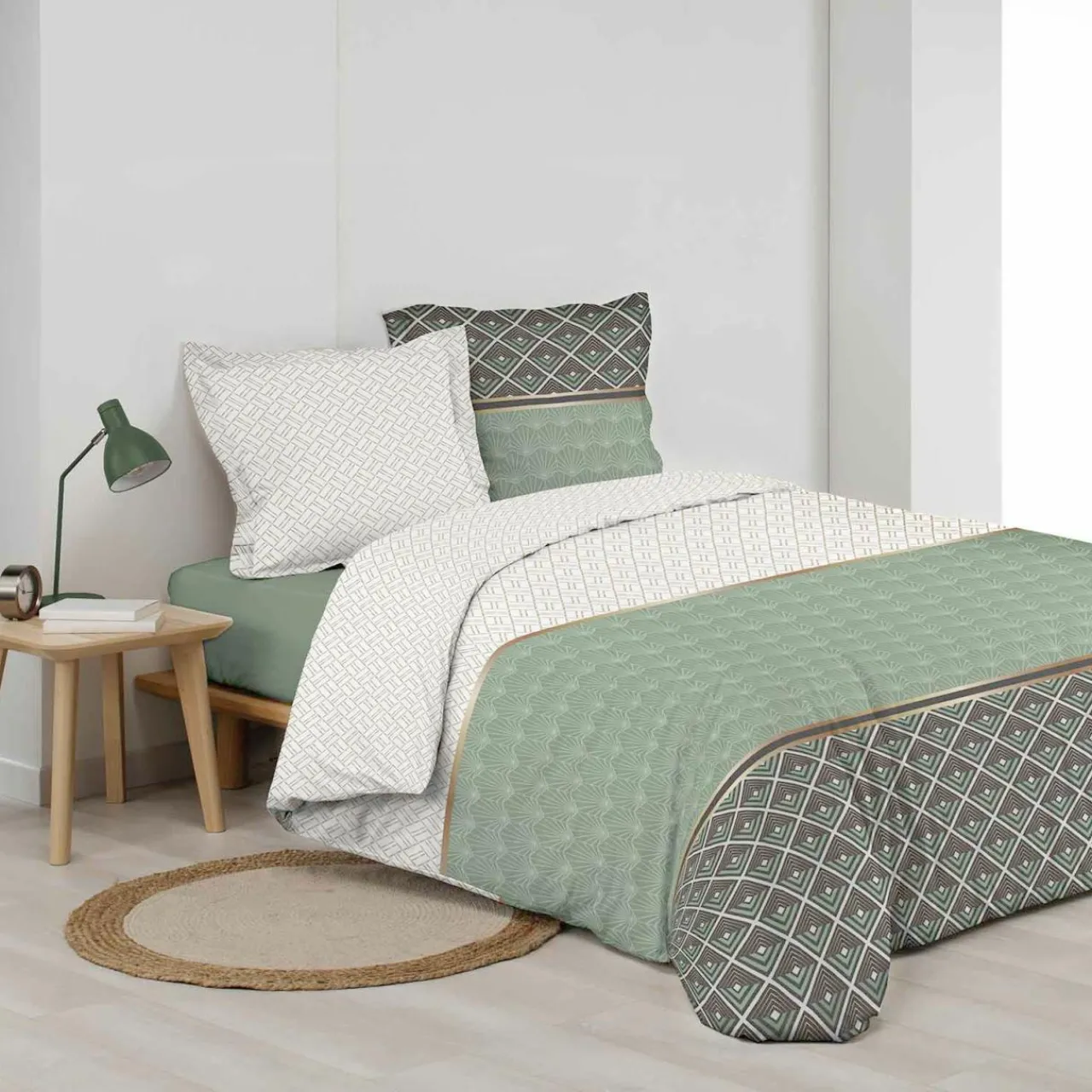 Parure De Lit|Housse De Couette|DOUCEUR D'INTERIEUR Housse de couette et deux taies percale de coton (260 x 240 cm) Belor e Vert