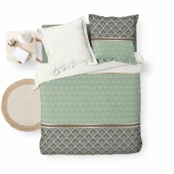 Parure De Lit|Housse De Couette|DOUCEUR D'INTERIEUR Housse de couette et deux taies percale de coton (260 x 240 cm) Belor e Vert