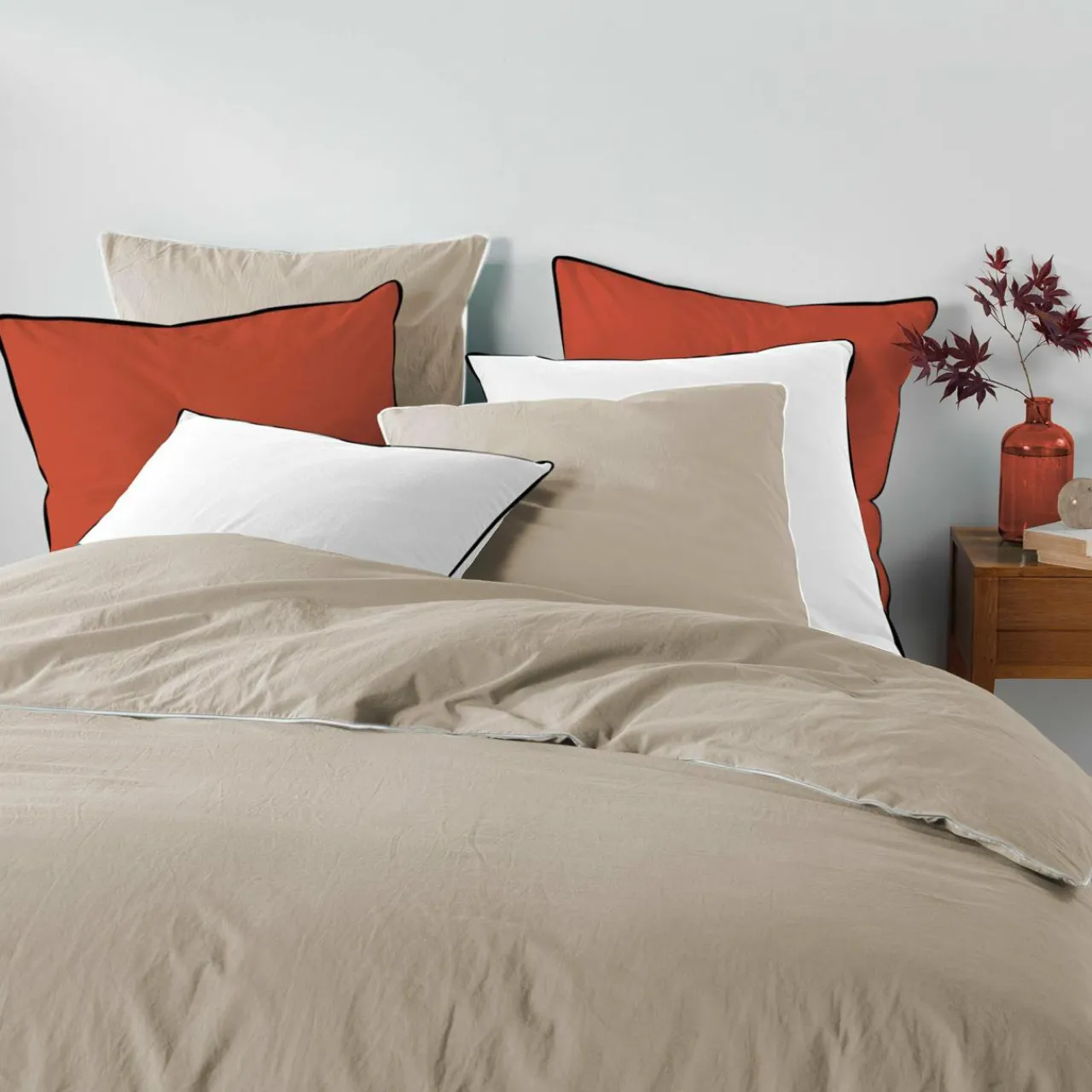 Parure De Lit|Housse De Couette|DOUCEUR D'INTERIEUR Housse de couette et deux taies coton lavé (260 x 240 cm) Linette Beige