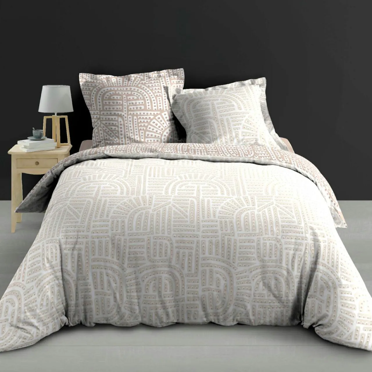 Parure De Lit|Housse De Couette|douceur d'intu017drieur Housse de couette et deux taies d'oreiller percale de coton (240 x 220 cm) Eliot Beige