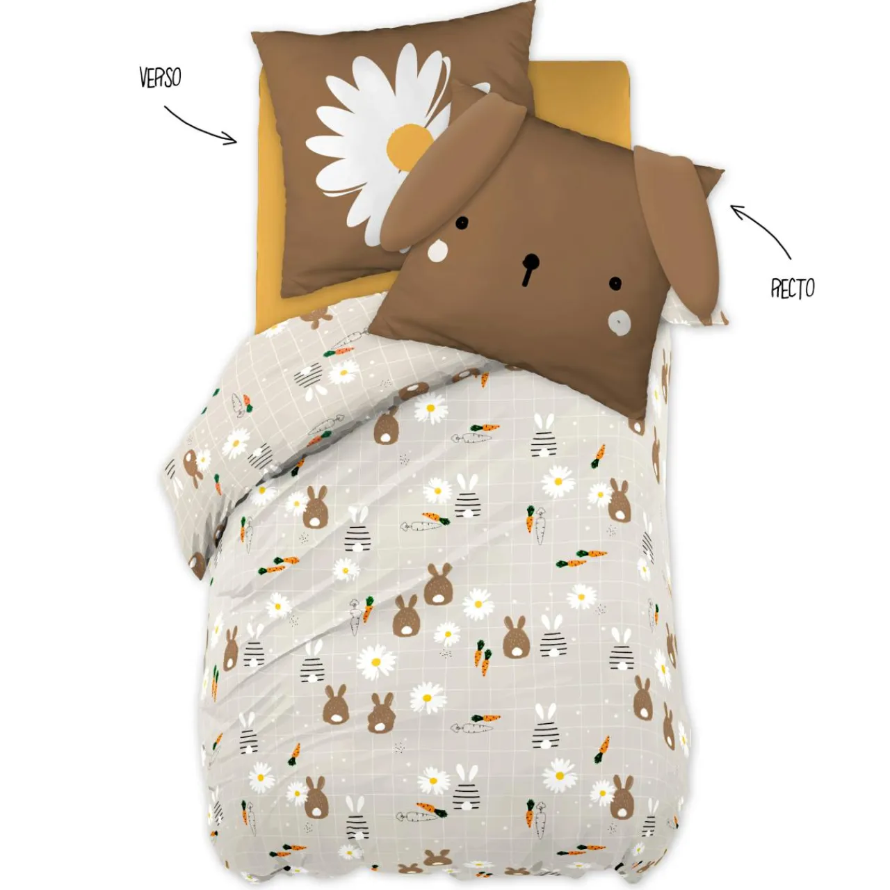 Linge De Lit Enfant|Linge De Lit Enfant|L'EFFET PAPILLON Housse de couette et une taie enfant coton (140 x 200 cm) Pompon Marron