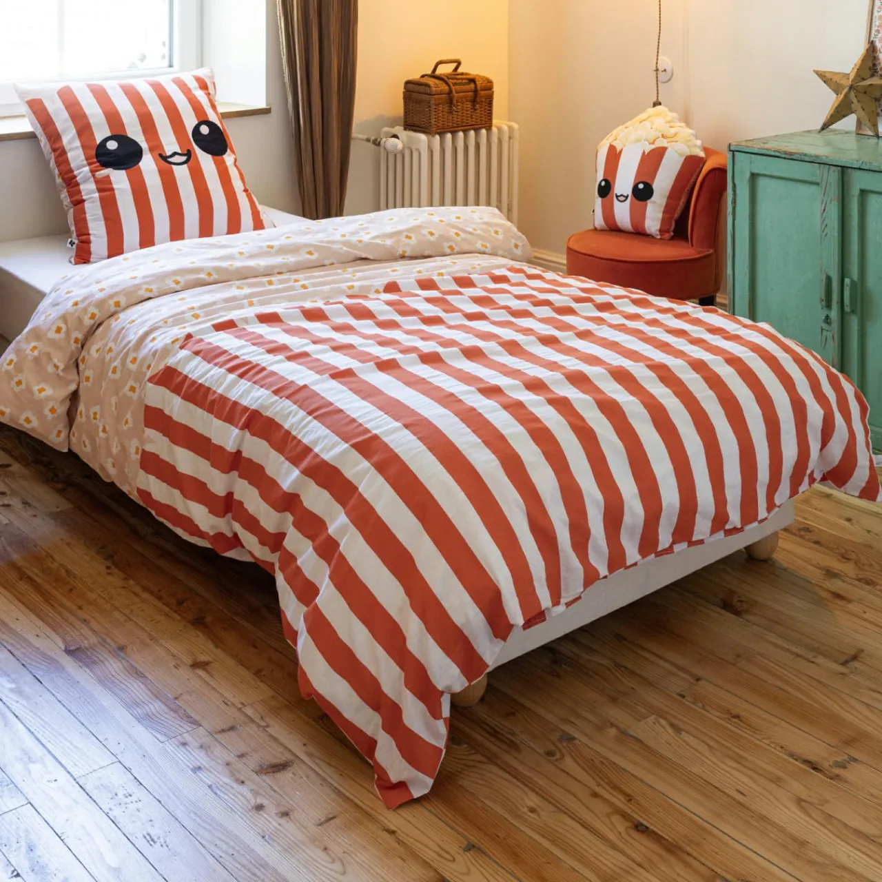 Linge De Lit Enfant|Linge De Lit Enfant|L'EFFET PAPILLON Housse de couette et une taie enfant coton (140 x 200 cm) Fresh popcorn Rouge