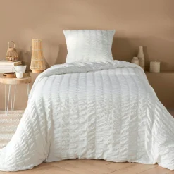 Parure De Lit|Housse De Couette|douceur d'intu017drieur Housse de couette et une taie d'oreiller microfibre (140 x 200 cm) Plissia Blanc