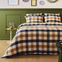 Housse De Couette|EMINZA Housse de couette flanelle de coton (280 x 240 cm) Nina carreaux Multicolore Carreau Multicolore