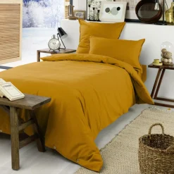 Housse De Couette|EMINZA Housse de couette flanelle de coton (140 x 200 cm) Nina Jaune ocre