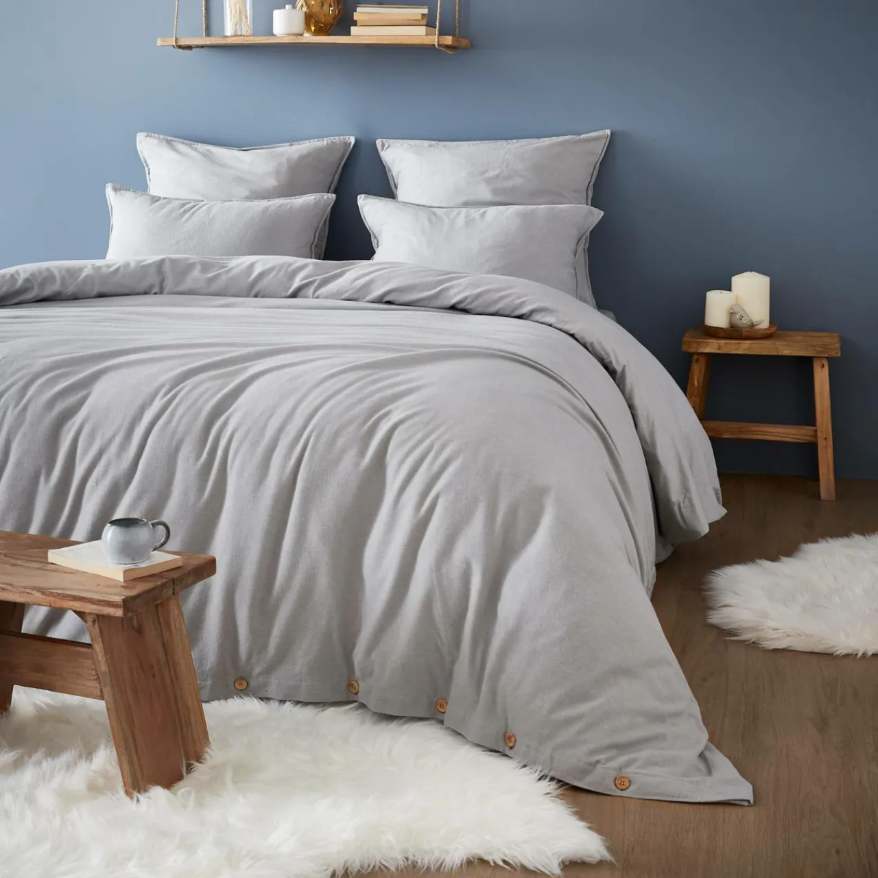 Housse De Couette|EMINZA Housse de couette flanelle de coton (200 x 200 cm) Nina Gris clair