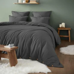 Housse De Couette|EMINZA Housse de couette flanelle de coton (200 x 200 cm) Théa Gris Anthracite