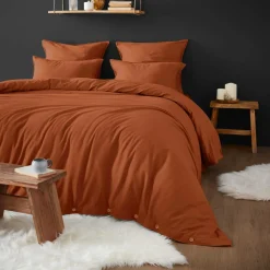 Housse De Couette|EMINZA Housse de couette flanelle de coton (280 x 240 cm) Nina Terracotta
