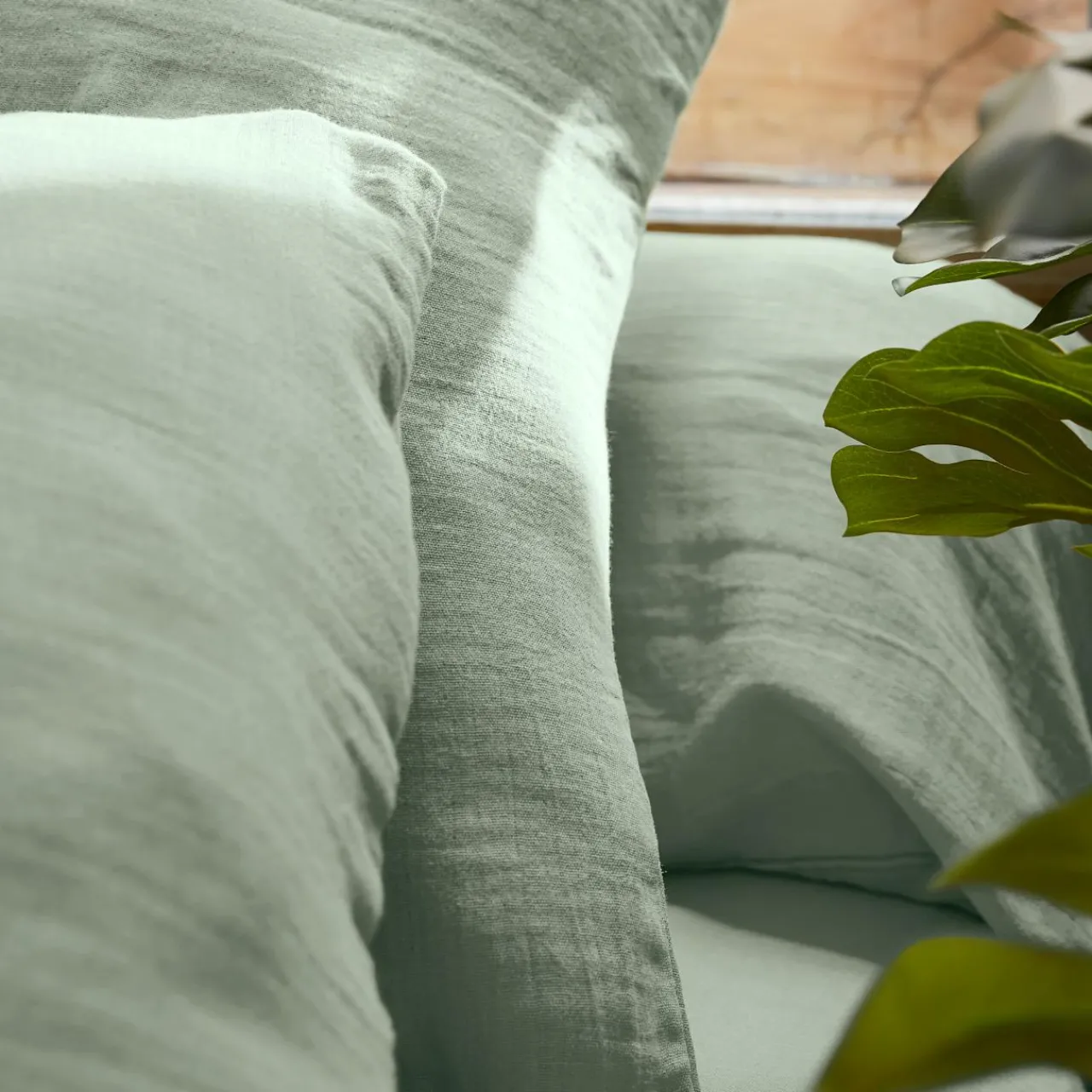 Housse De Couette|EMINZA Housse de couette gaze de coton (260 x 240 cm) Gaïa Vert Eucalyptus