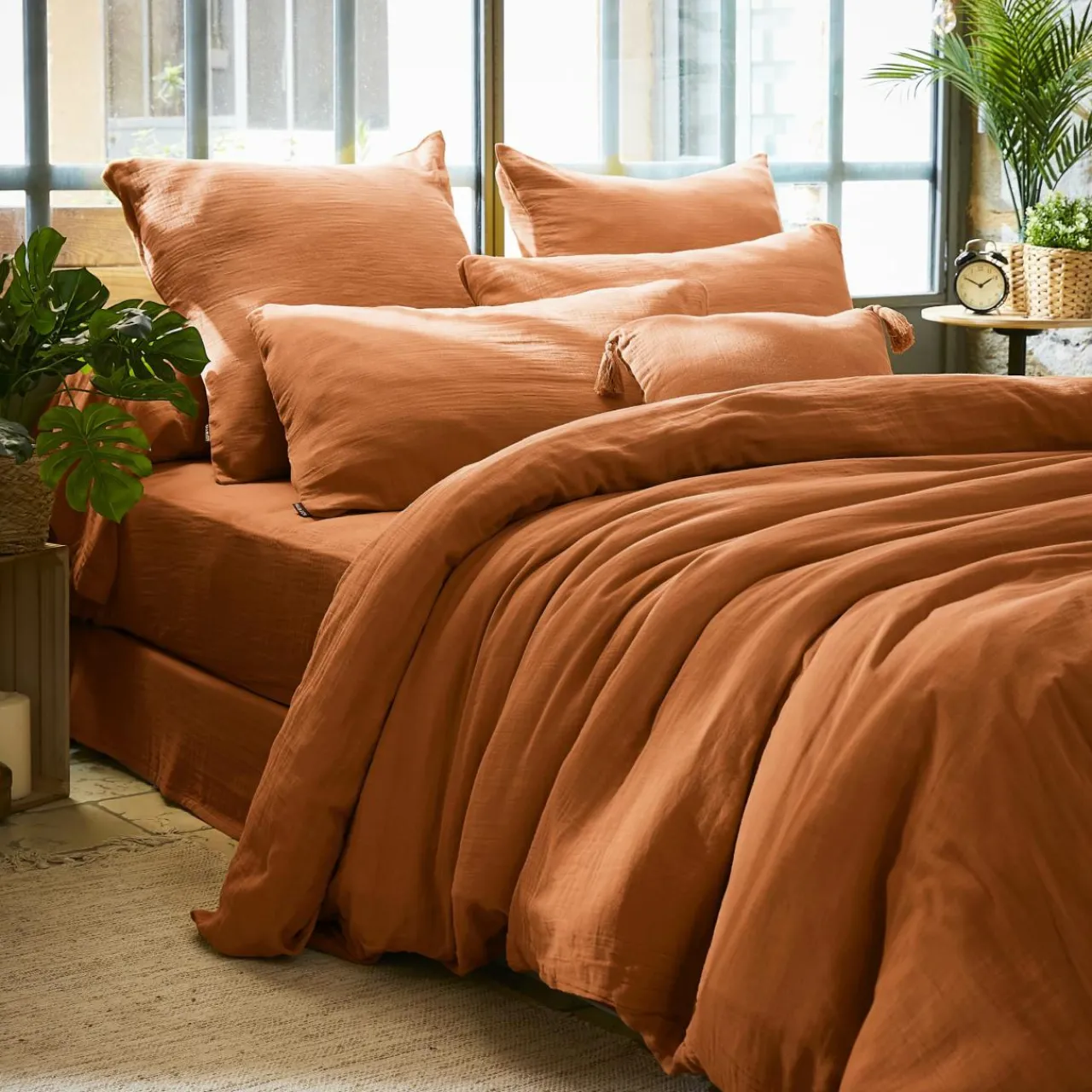 Housse De Couette|EMINZA Housse de couette gaze de coton (280 x 240 cm) Gaïa Abricot