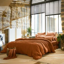 Housse De Couette|EMINZA Housse de couette gaze de coton (280 x 240 cm) Gaïa Abricot