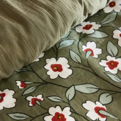 Housse De Couette|EMINZA Housse de couette gaze de coton (260 x 240 cm) Gaïa Marguerite Vert Romarin