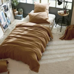 Housse De Couette|EMINZA Housse de couette gaze de coton (140 x 200 cm) Gaïa Camel